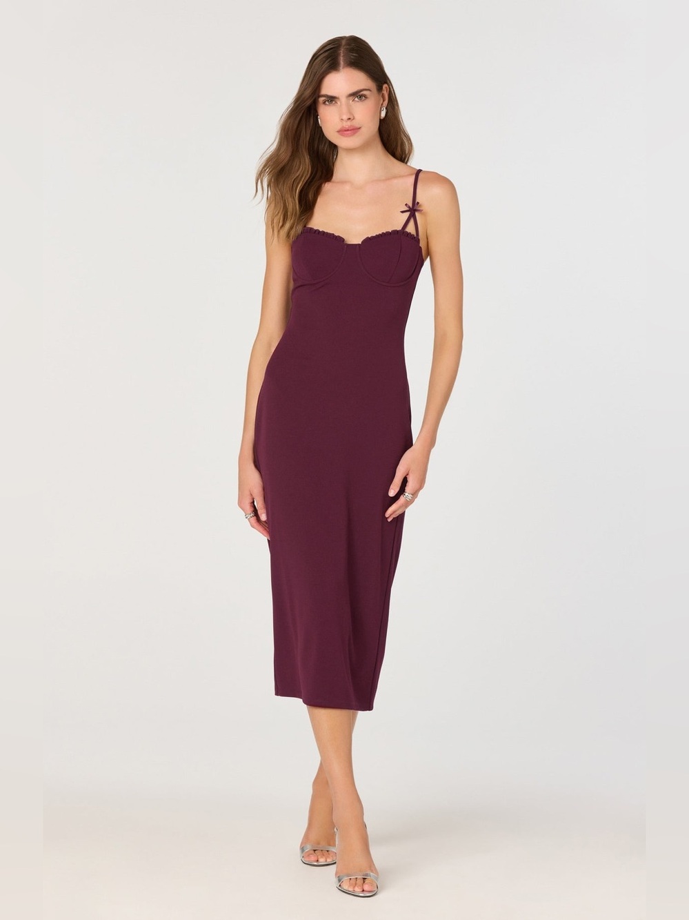 ASTR The Label Bow‎ Strap Bustier Midi Dress Size Medium Burgundy